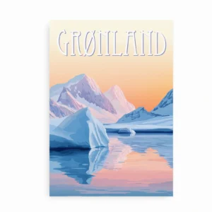 Ikke indrammet plakat med Grønlands natur og isbjerge
