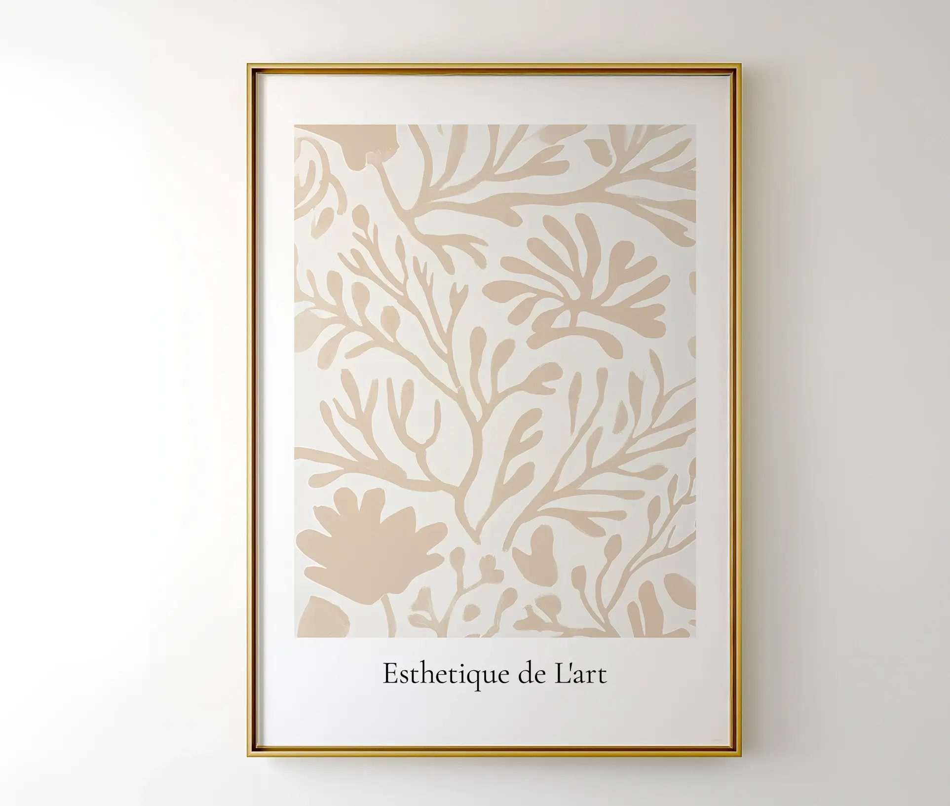Indrammet kunstplakat med botaniske elementer og fransk tekst