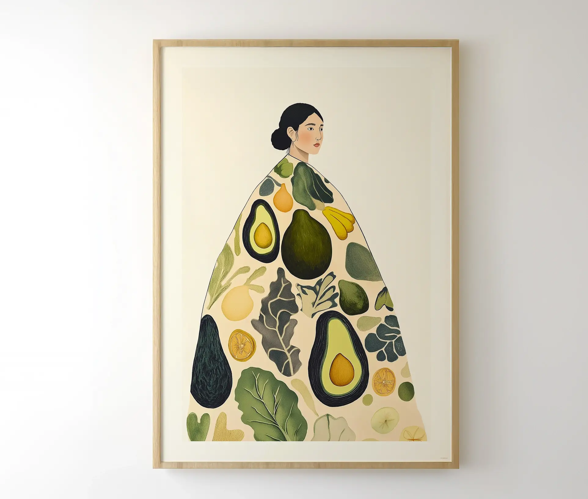 Plakat med kvinde i avocado-kjole