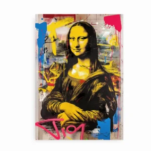Kunstplakat med Mona Lisa i farverig graffiti-stil