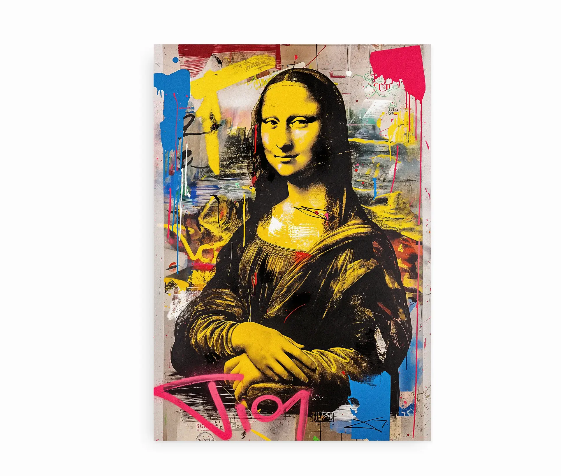 Kunstplakat med Mona Lisa i farverig graffiti-stil