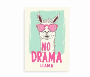 Plakat med “No Drama Llama” i pink og mint