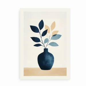 Plakat med mørkeblå vase og stiliserede grene