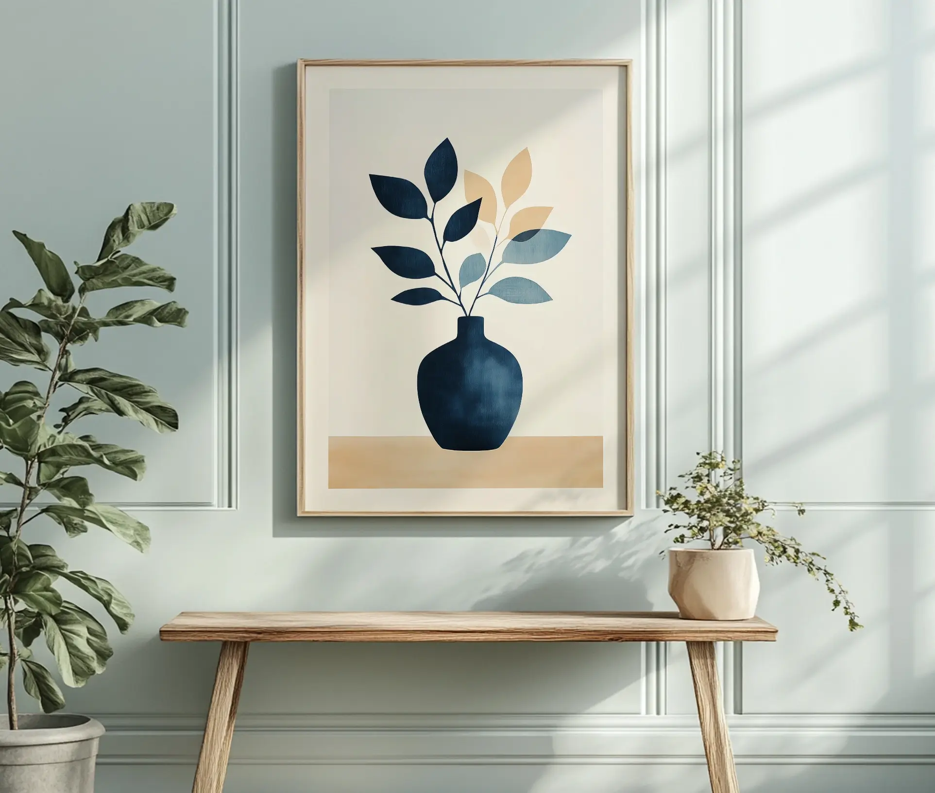 Plakat med vase og grene i nordisk indretning