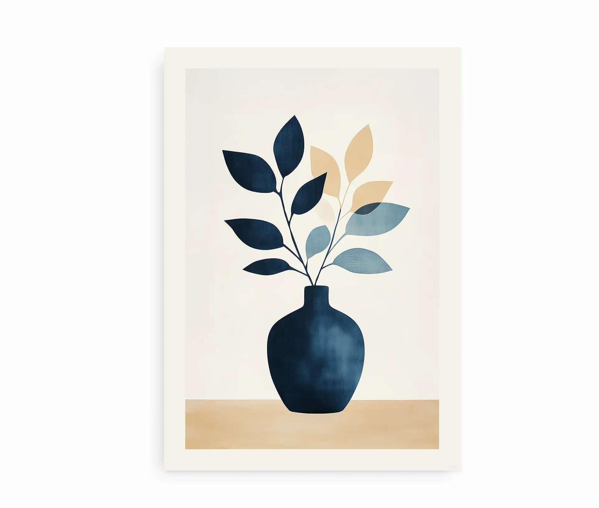Plakat med mørkeblå vase og stiliserede grene