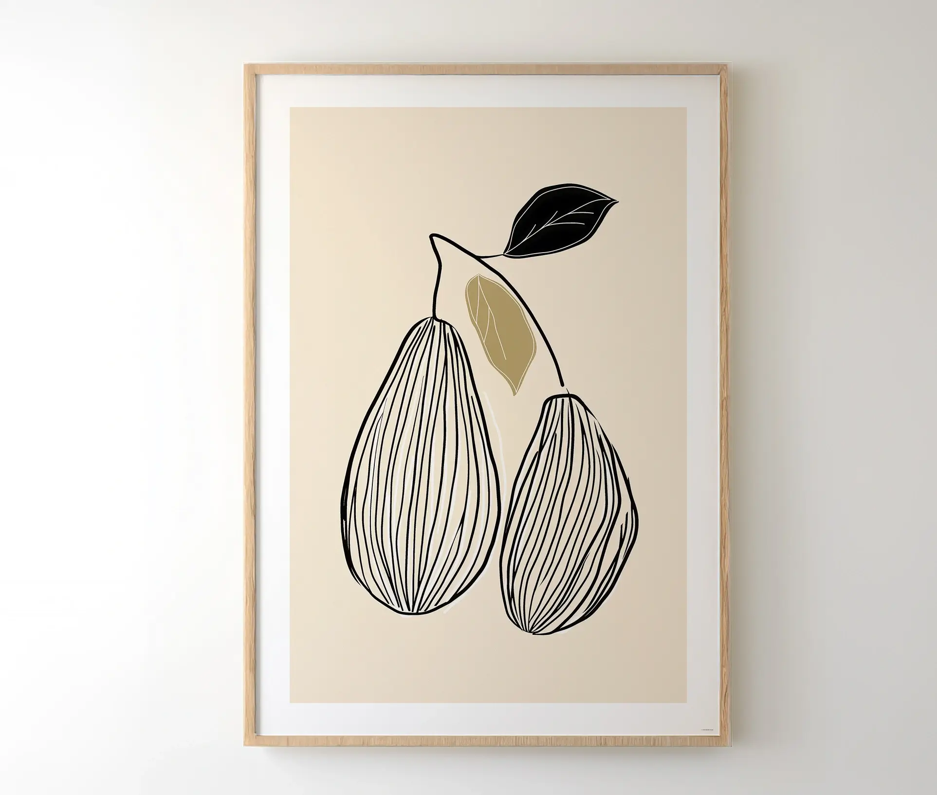 Indrammet kunstplakat med minimalistisk frugtillustration