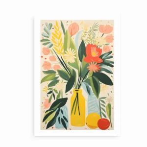 Plakat med farverig blomsterbuket i gul vase