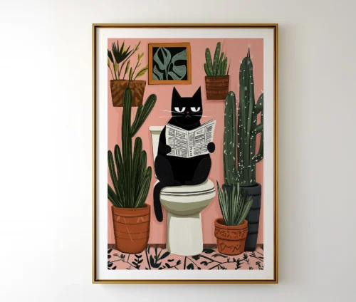 "Toilet Dweller" plakat med kat og planter