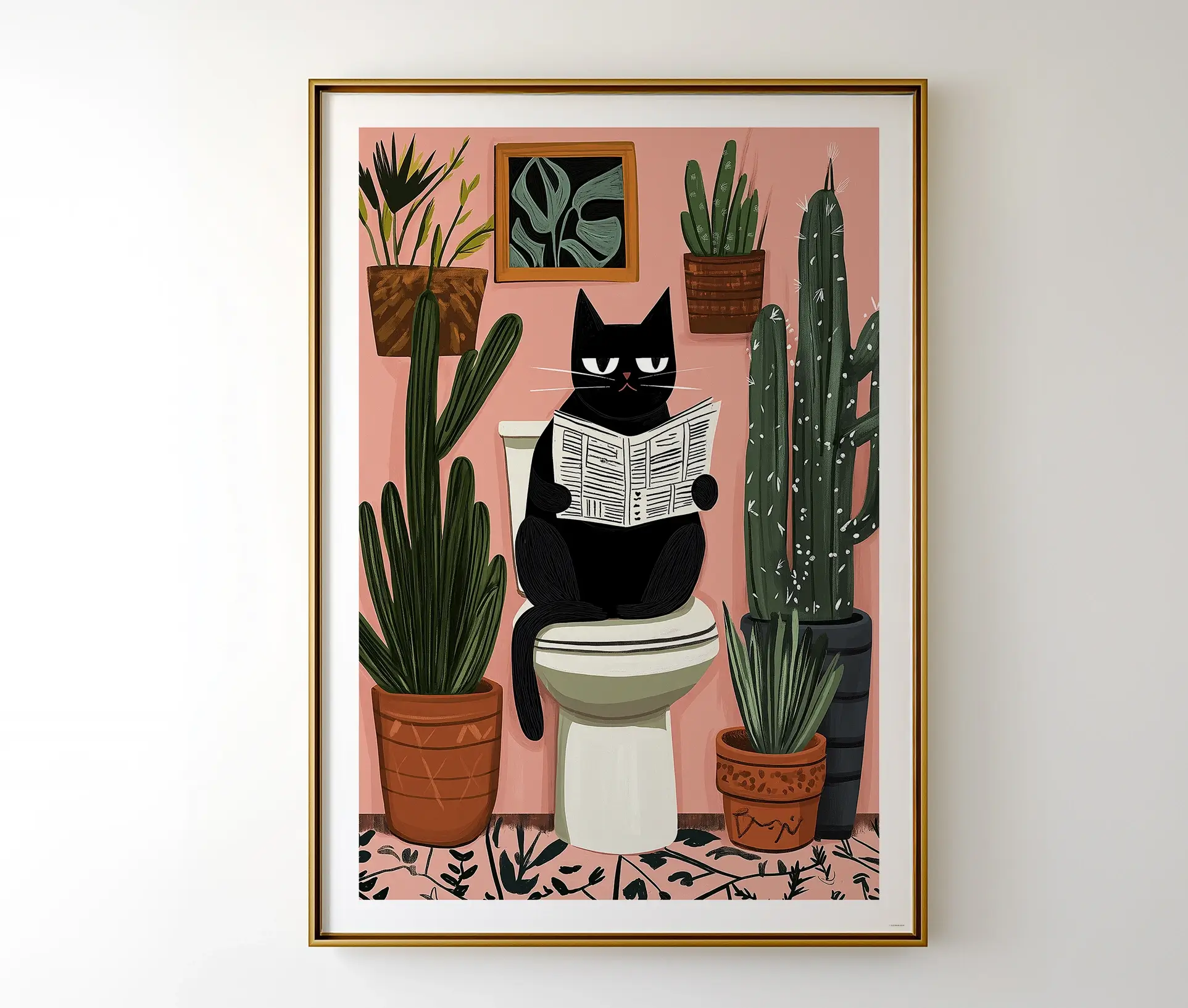 "Toilet Dweller" plakat med kat og planter
