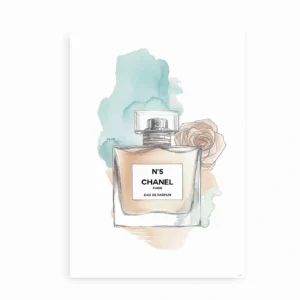 Fritlagt plakat med Chanel No. 5 parfumeillustration og roser