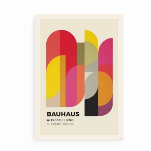 Grafisk Bauhaus-plakat med geometriske former og tekst "Bauhaus Ausstellung"