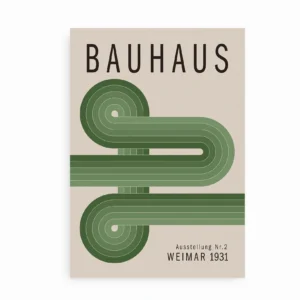 Plakat med Bauhaus-inspireret grøn grafik og teksten "Weimar 1931"