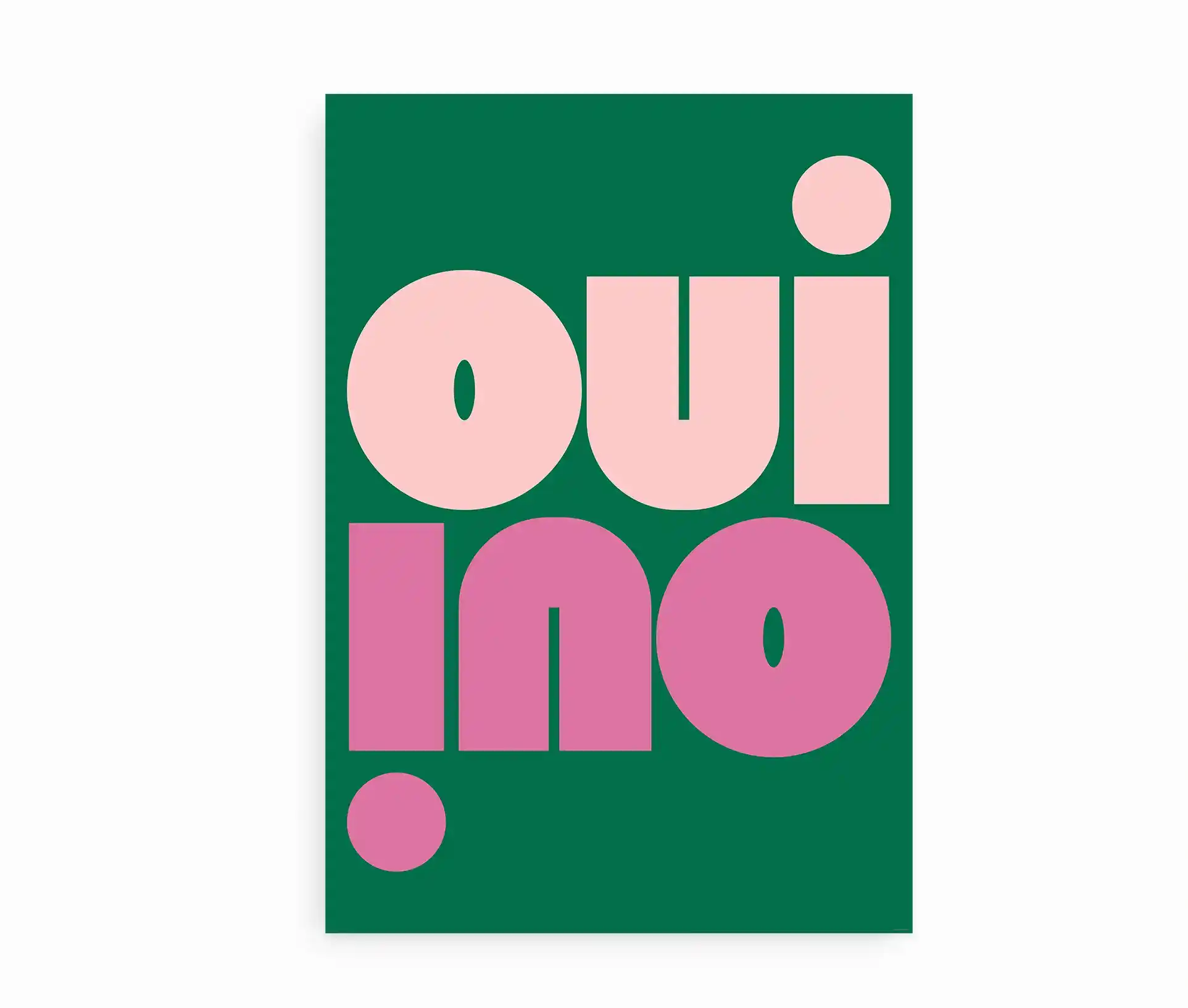 Plakat med teksten "oui / no" i stor typografi på grøn baggrund.