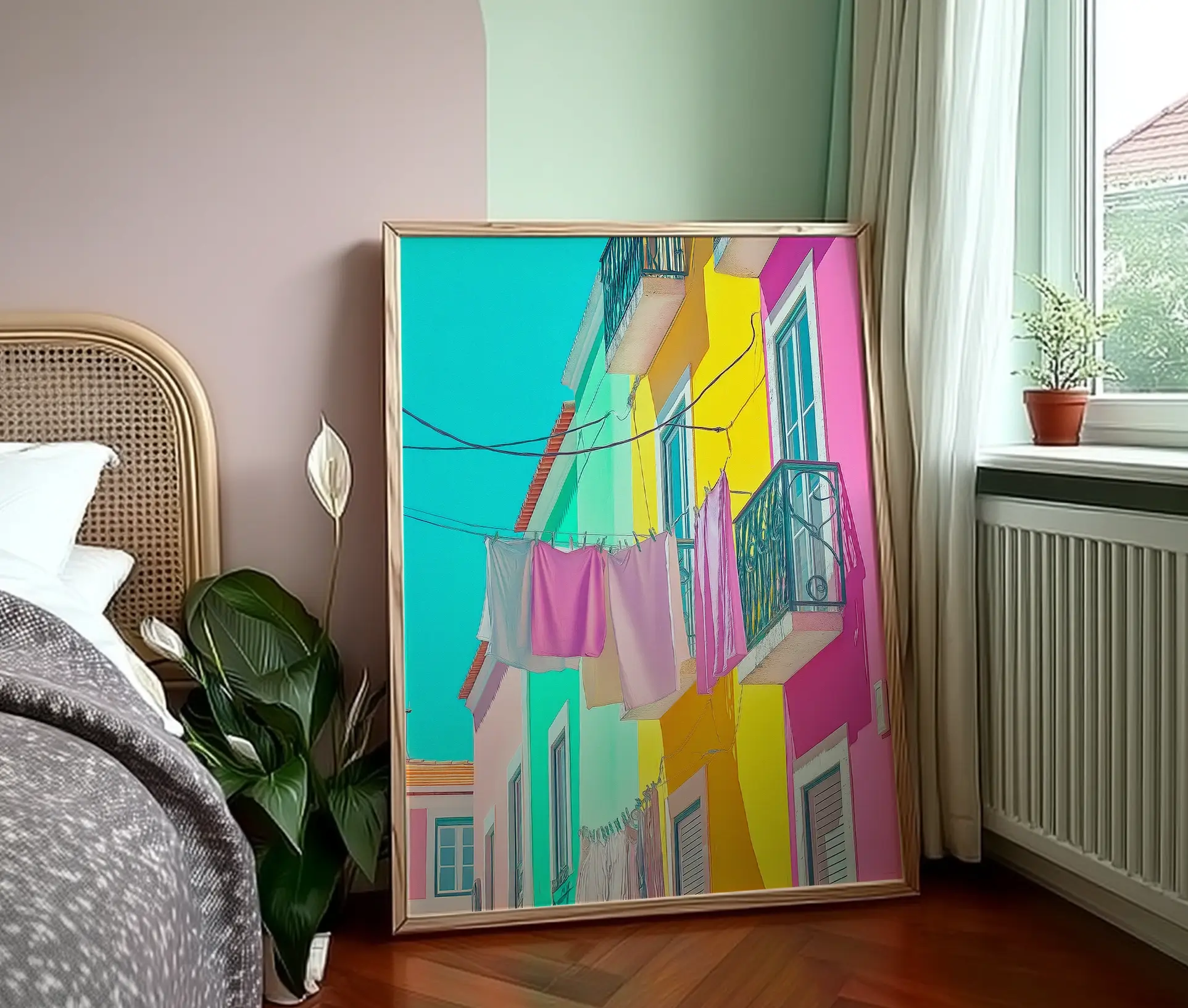 "Neon Summer" plakat op ad væg i soveværelse