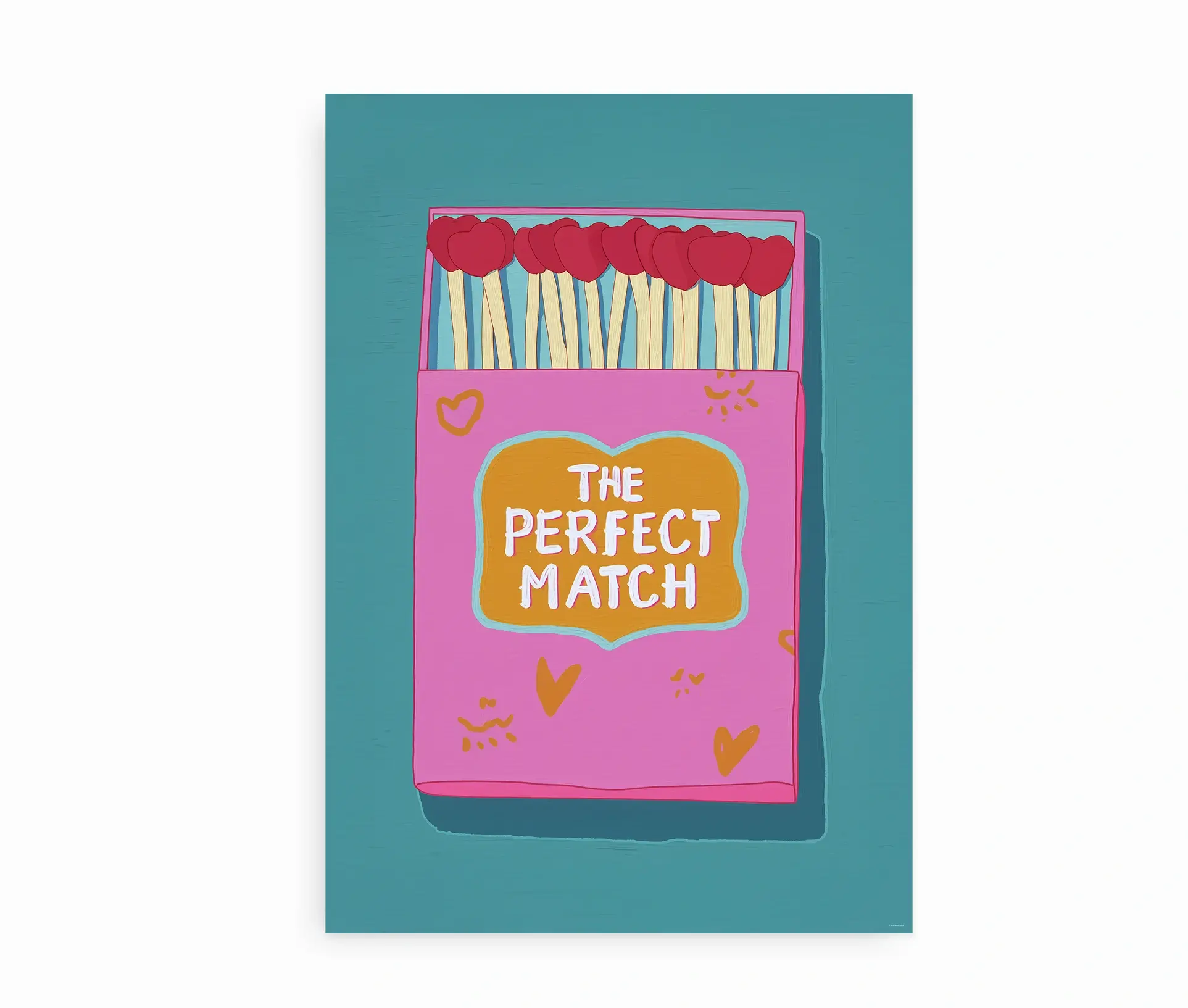 Fritlagt plakat med pink tændstikæske og teksten The Perfect Match