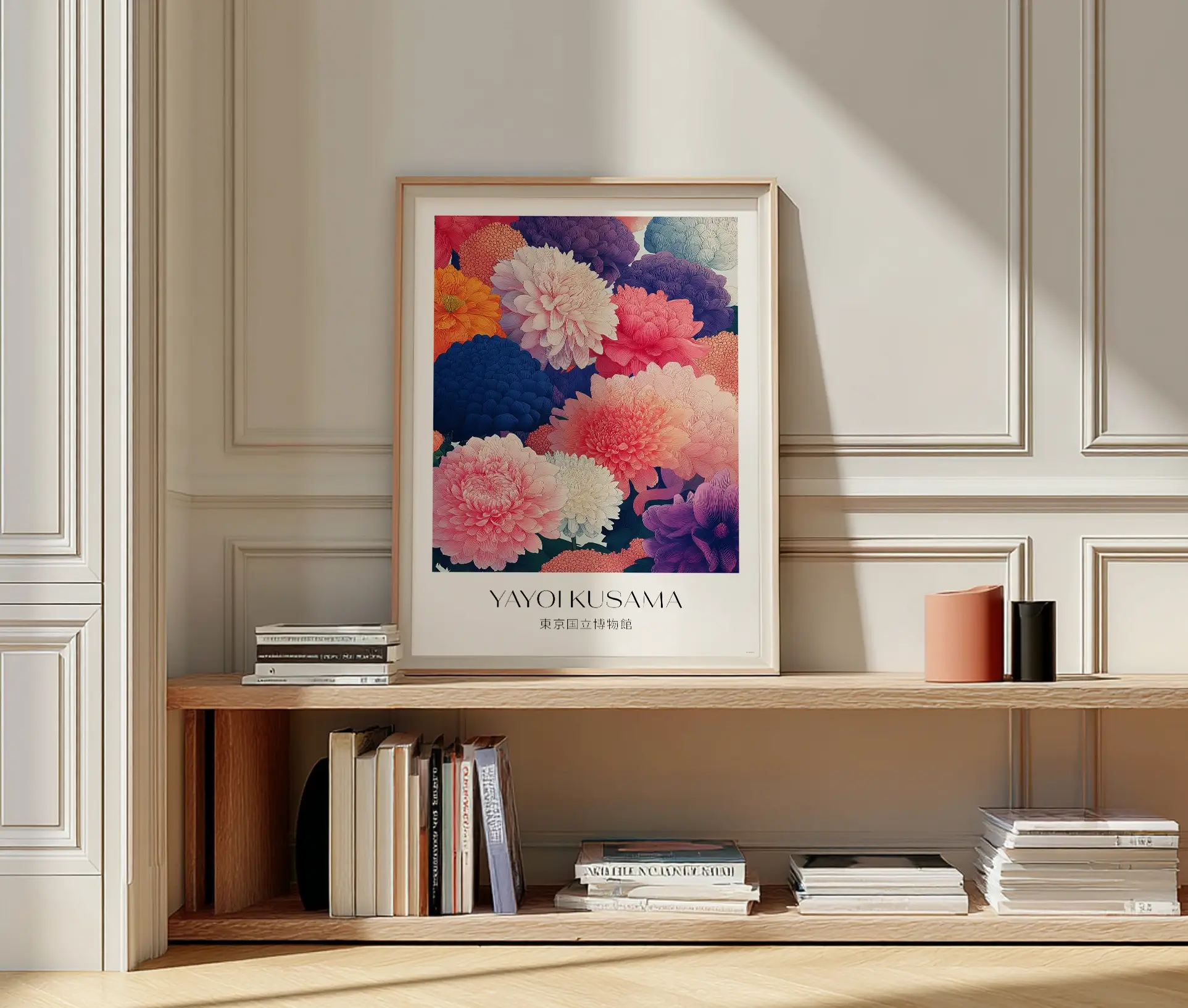 Plakat med blomsterillustration inspireret af Yayoi Kusama