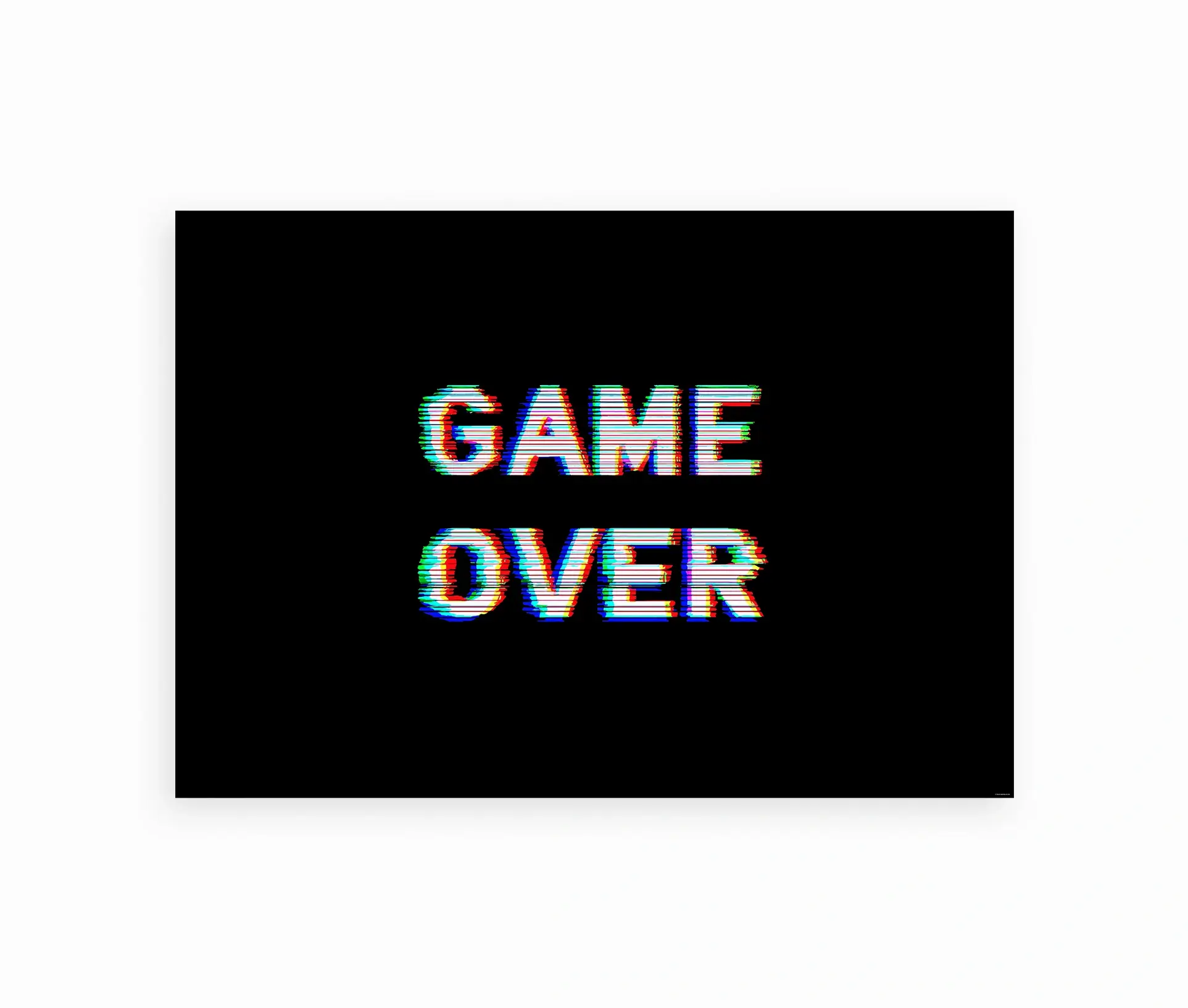 Plakat med GAME OVER-tekst i farverig digital forvrængning