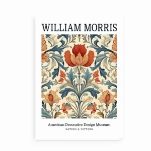 Plakat med botanisk mønster i William Morris-stil og teksten "Nature & Pattern"