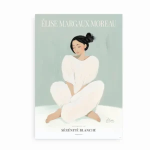 Plakat med illustration af kvinde i hvid dragt mod støvet grøn baggrund