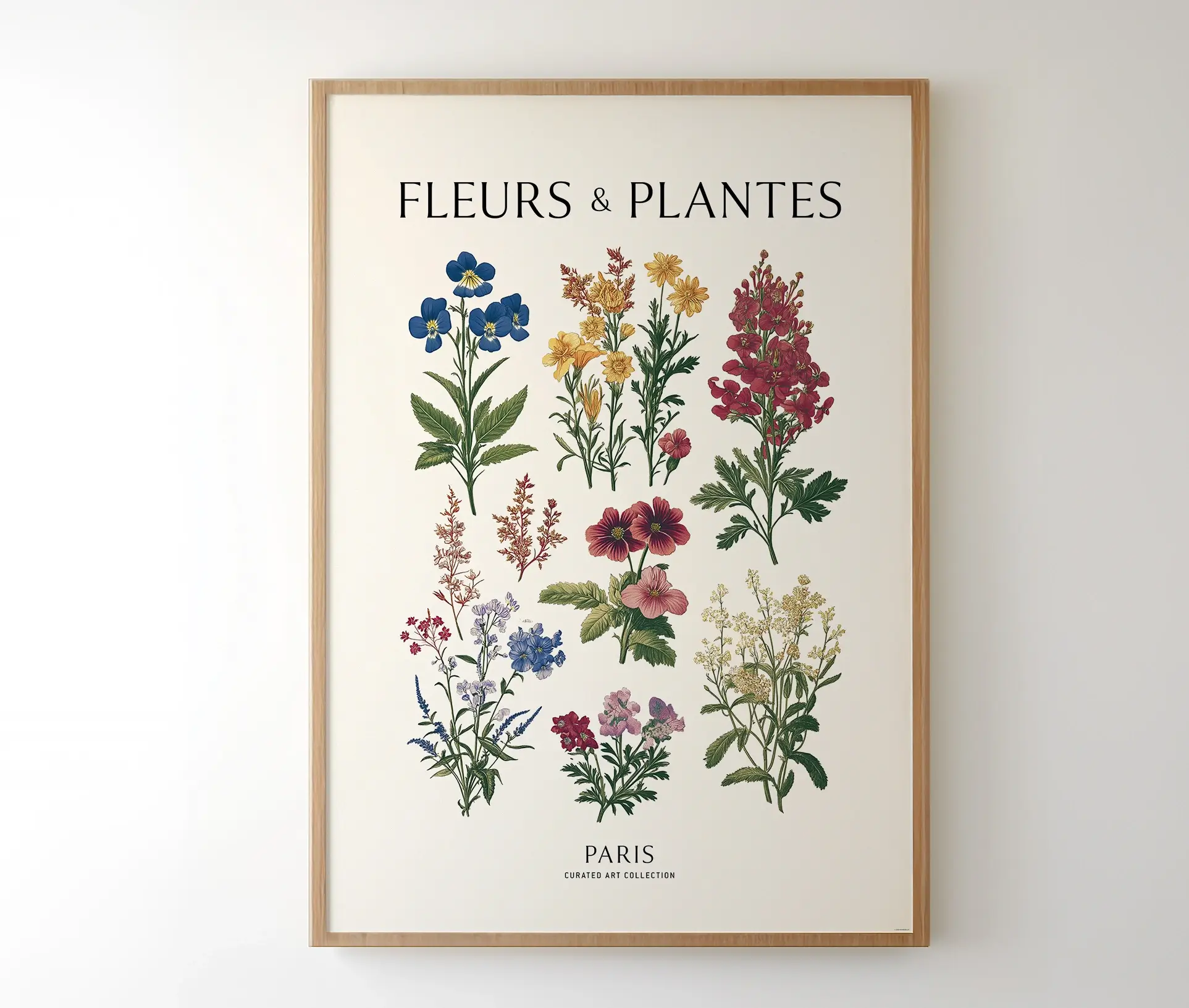Botanisk plakat med blomster i ramme