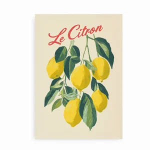 Plakat med botanisk citronmotiv på lys baggrund