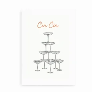 Plakat med teksten Cin Cin og illustration af cocktailglas.