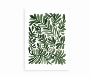 Moderne plakat med grønne blade på hvid baggrund