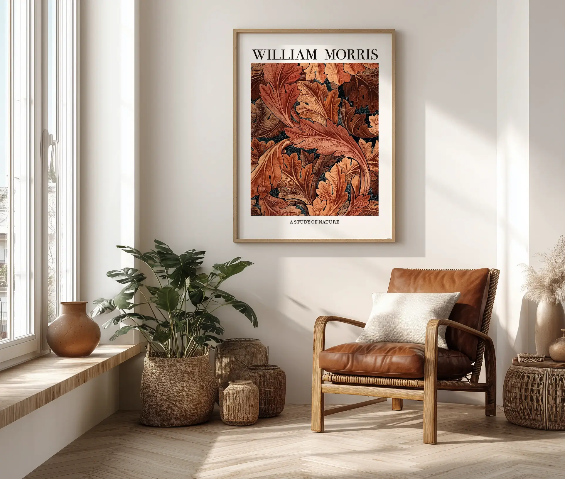 William Morris plakat hængende på væg i stue, Study of Nature.