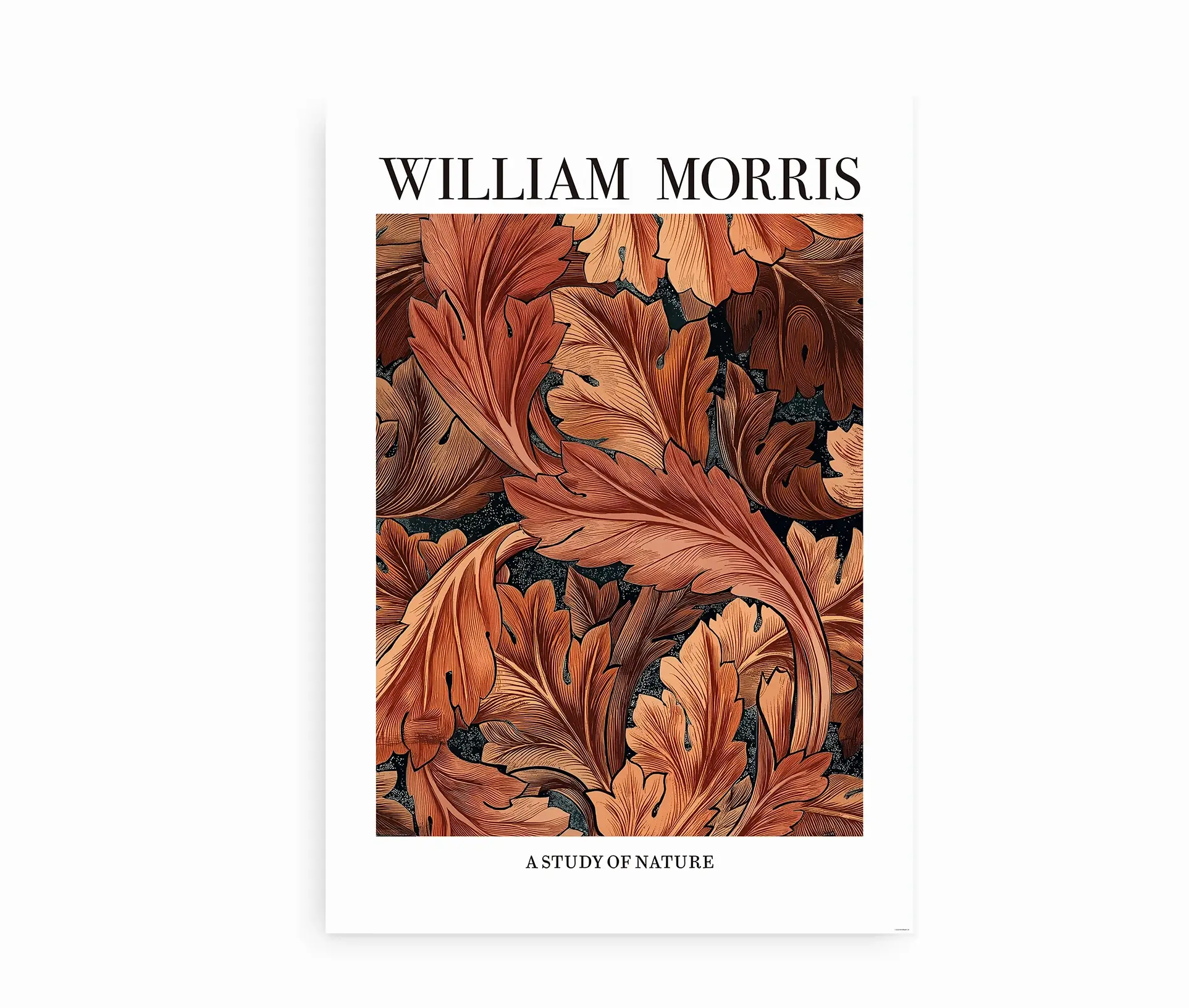 William Morris plakat – Study of Nature med botanisk mønster i varme farver.