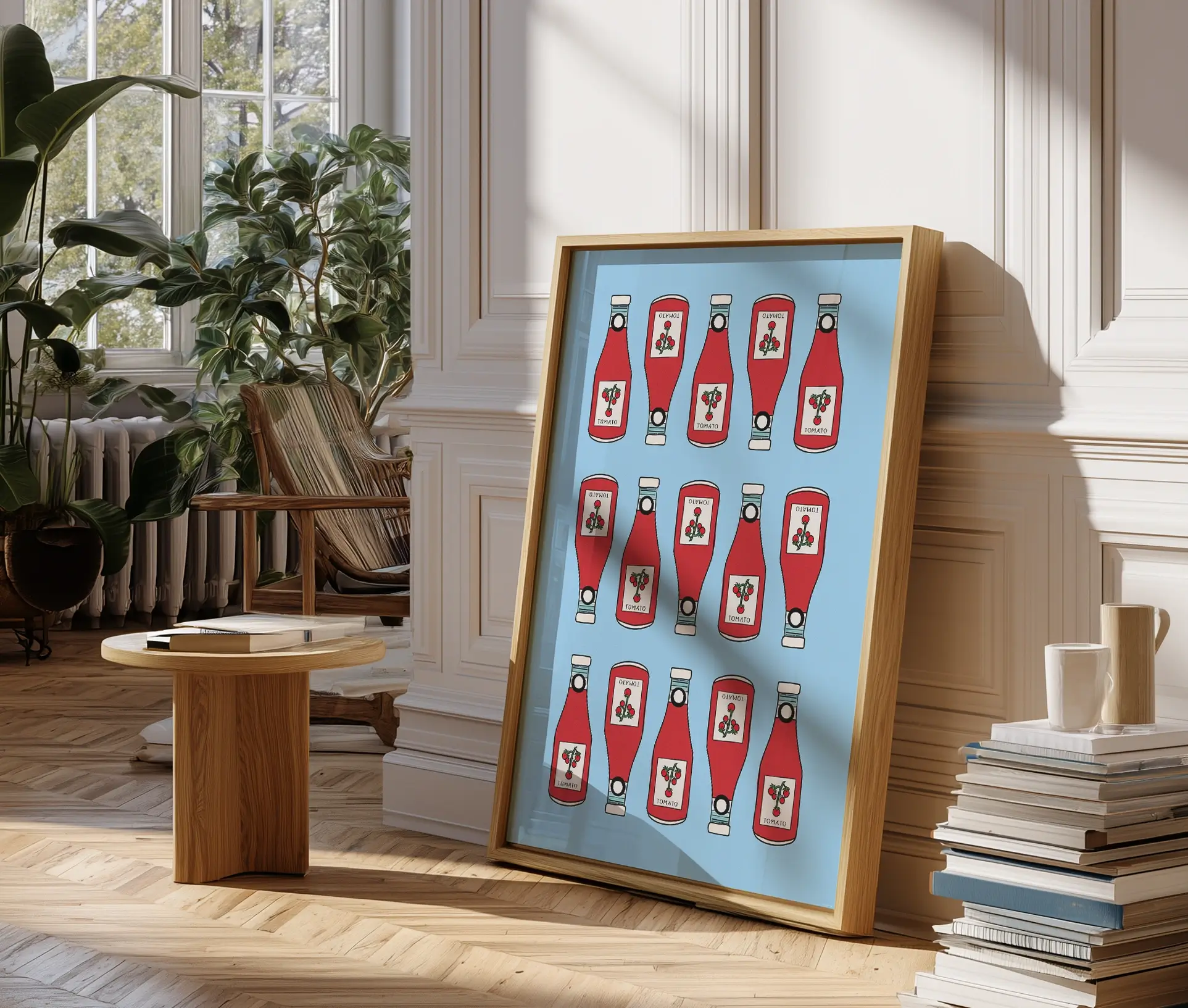 Ketchup Pop Art Plakat stående på gulv ved vindue