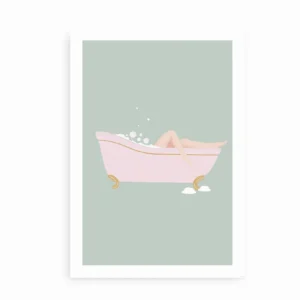 Kunstplakat med badekar og ben i boblebad – Bubble Bath.