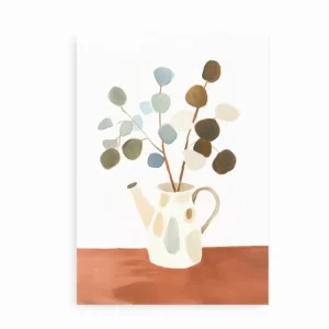 Kunstplakat med vase og botaniske grene i bløde farver