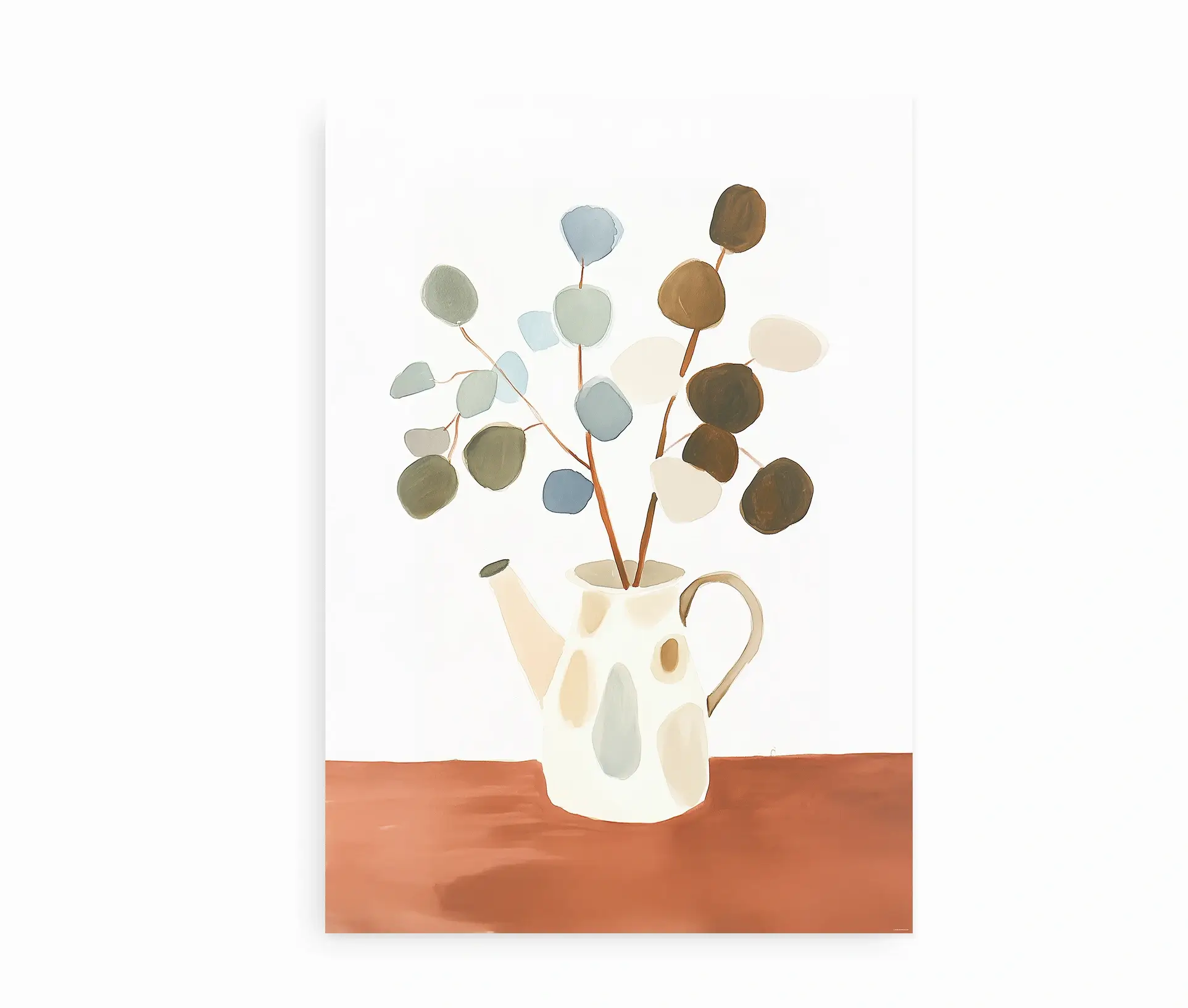 Kunstplakat med vase og botaniske grene i bløde farver