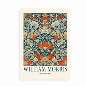 William Morris plakat med klassisk tekstildesign i varme farver.