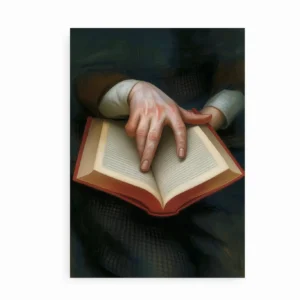 Kunstplakat med hånd, der holder en åben bog – The Bad Touch.