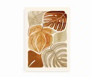 Plakat med abstrakte blade i varme beige og brune nuancer