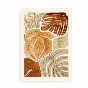 Plakat med abstrakte blade i varme beige og brune nuancer
