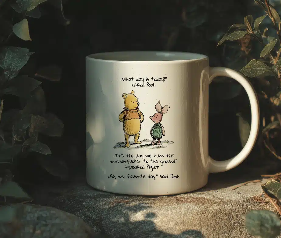 Krus med illustration af Plys og Grisling