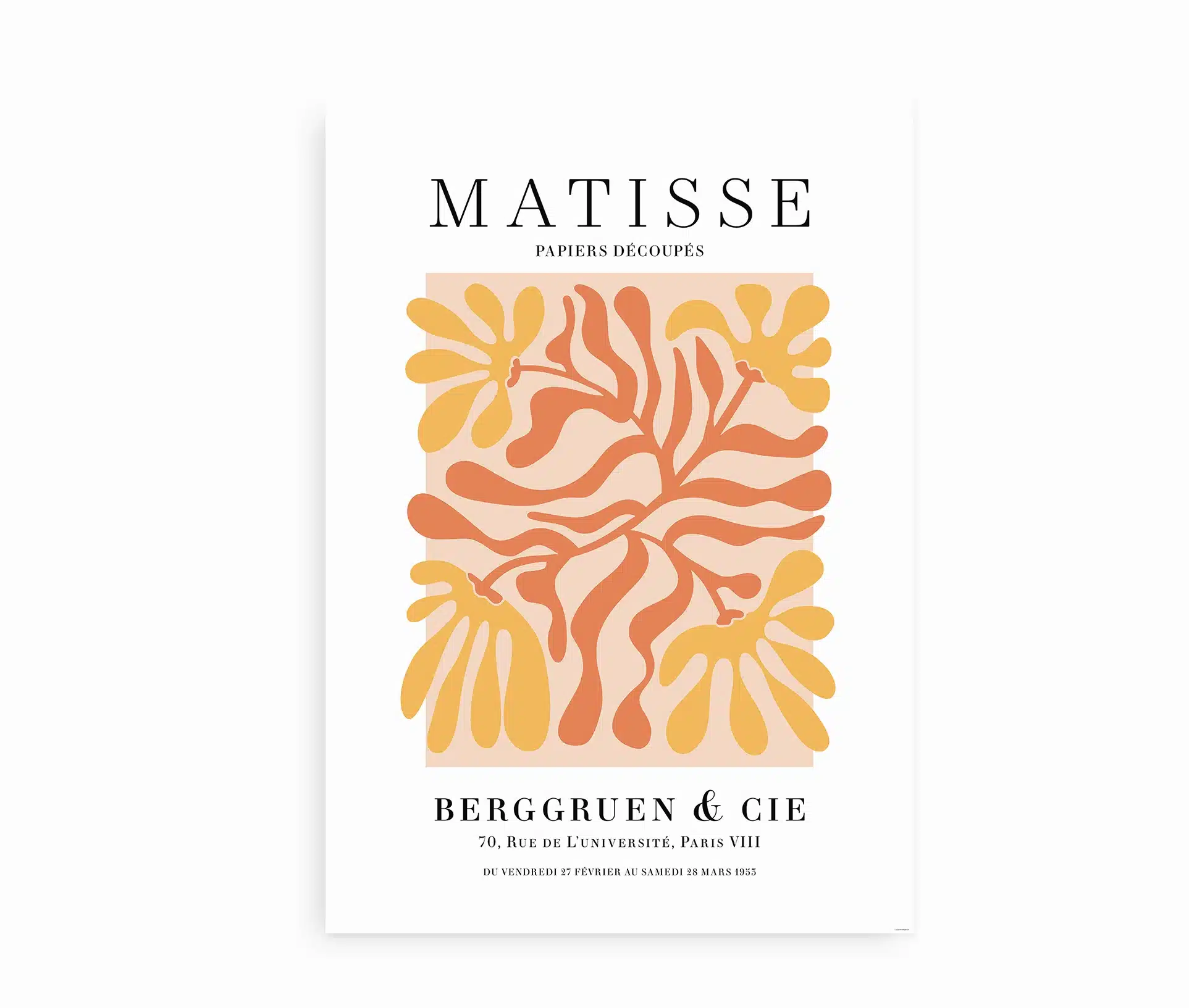 Kunstplakat inspireret af Henri Matisse i varme orange og gule nuancer