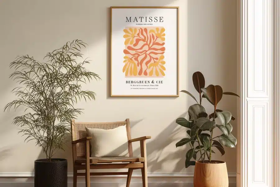 Matisse plakat i moderne stueindretning