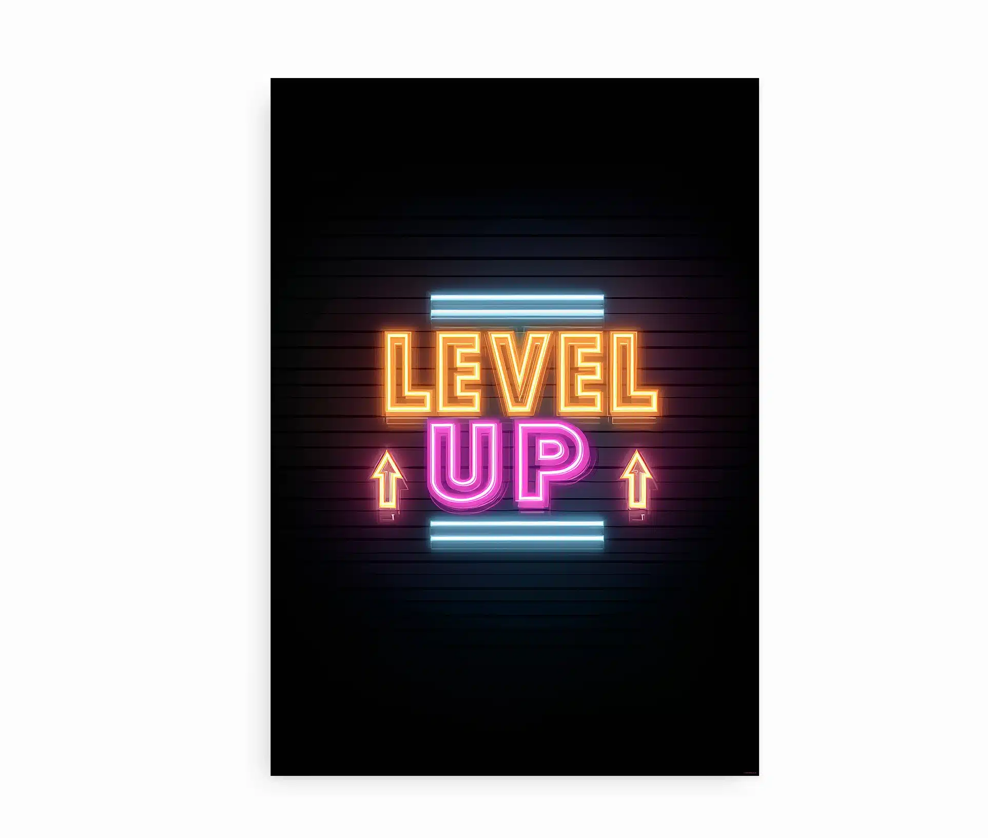 Plakat med Level Up neon tekst i farver