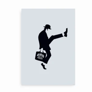 Plakat med sort silhuet fra Monty Pythons Ministry of Silly Walks