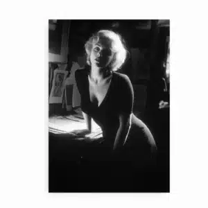 Sort-hvid noir kunstplakat med elegant kvindesilhuet i dramatisk belysning