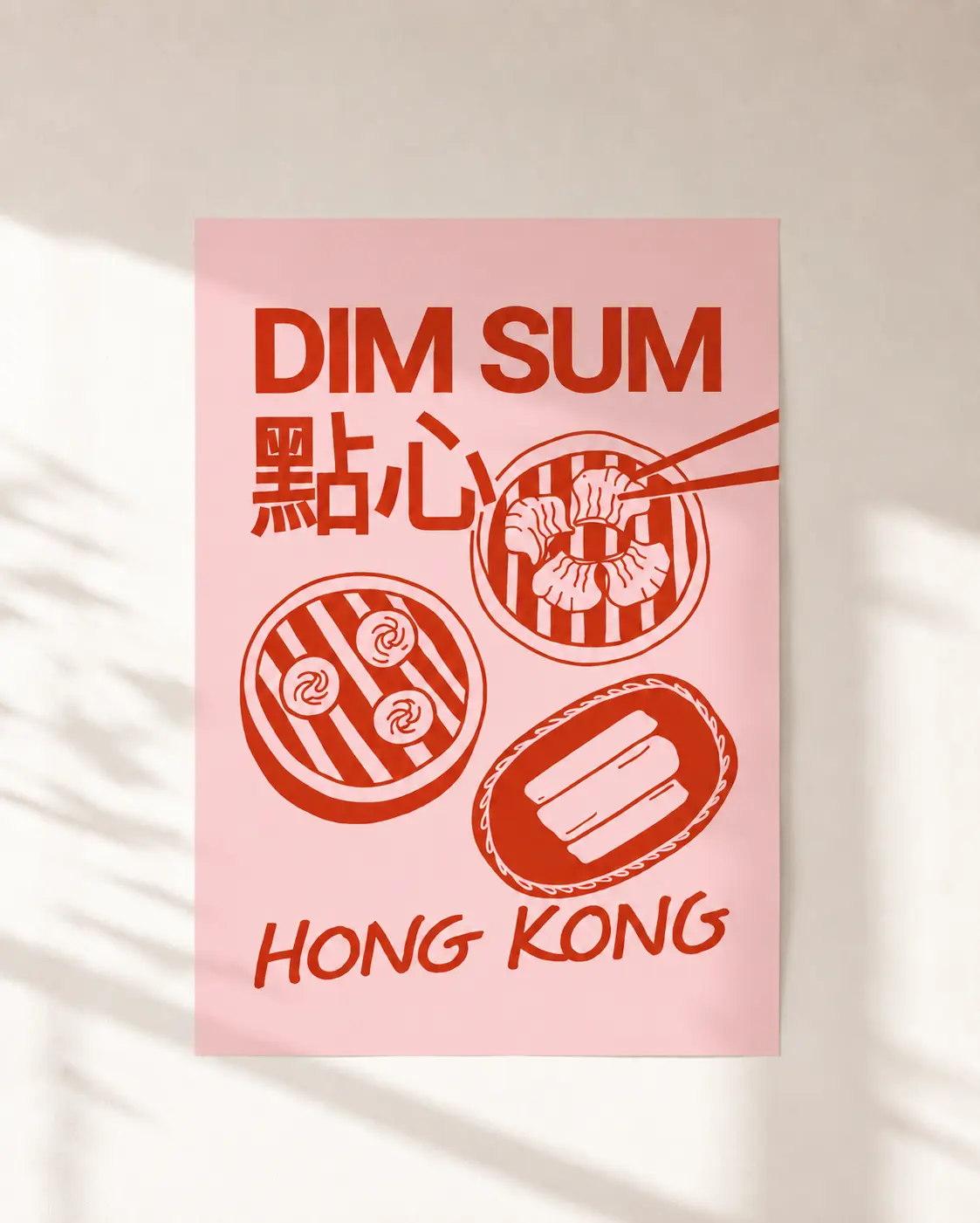 Dim sum kunstprint uden ramme med skygger fra vindue
