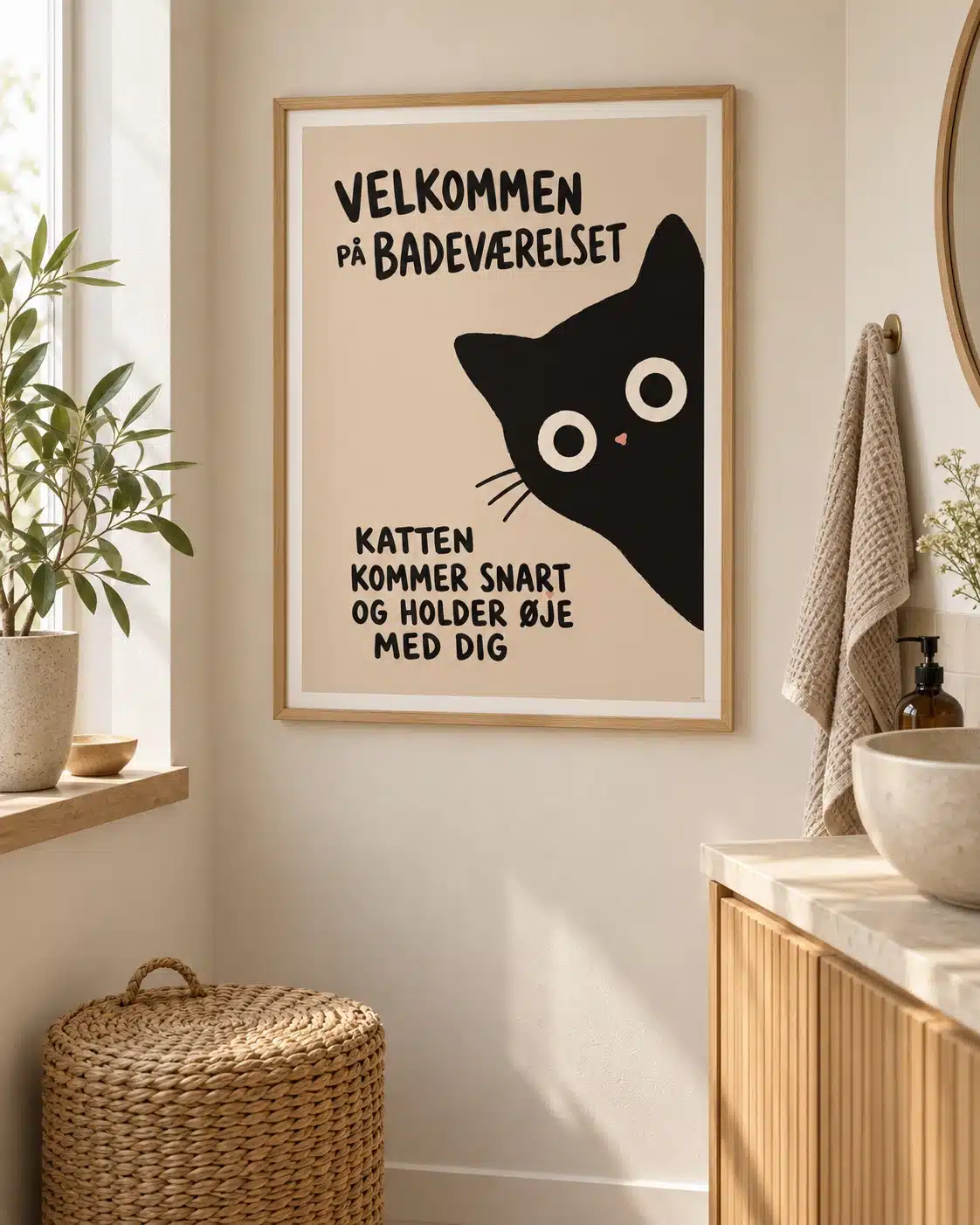 Velkommen på badeværelset plakat med typografisk tekstmotiv