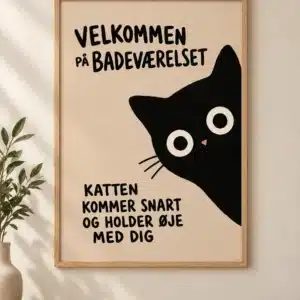 Typografisk Velkommen på badeværelset plakat præsenteret i ramme