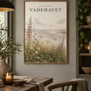 Vadehavet plakat med stemningsfuldt dansk natur- og kystlandskab