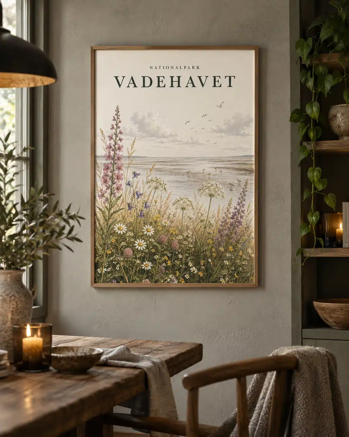Vadehavet plakat med stemningsfuldt dansk natur- og kystlandskab