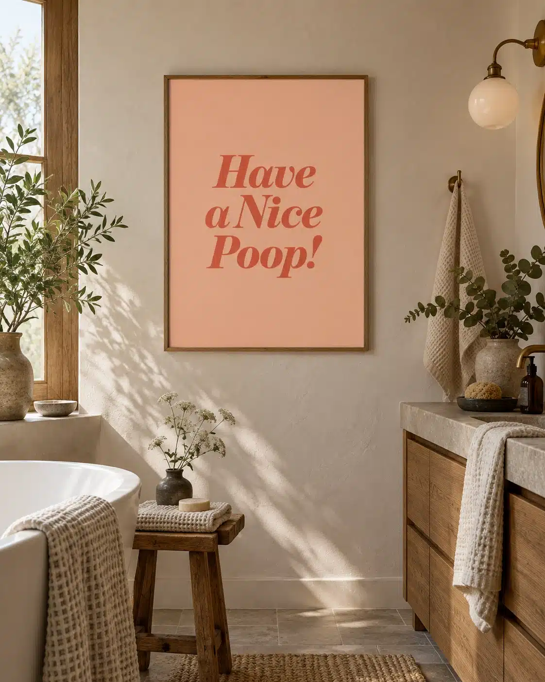 Humoristisk Have a Nice Poop typografisk plakat til gæstetoilet