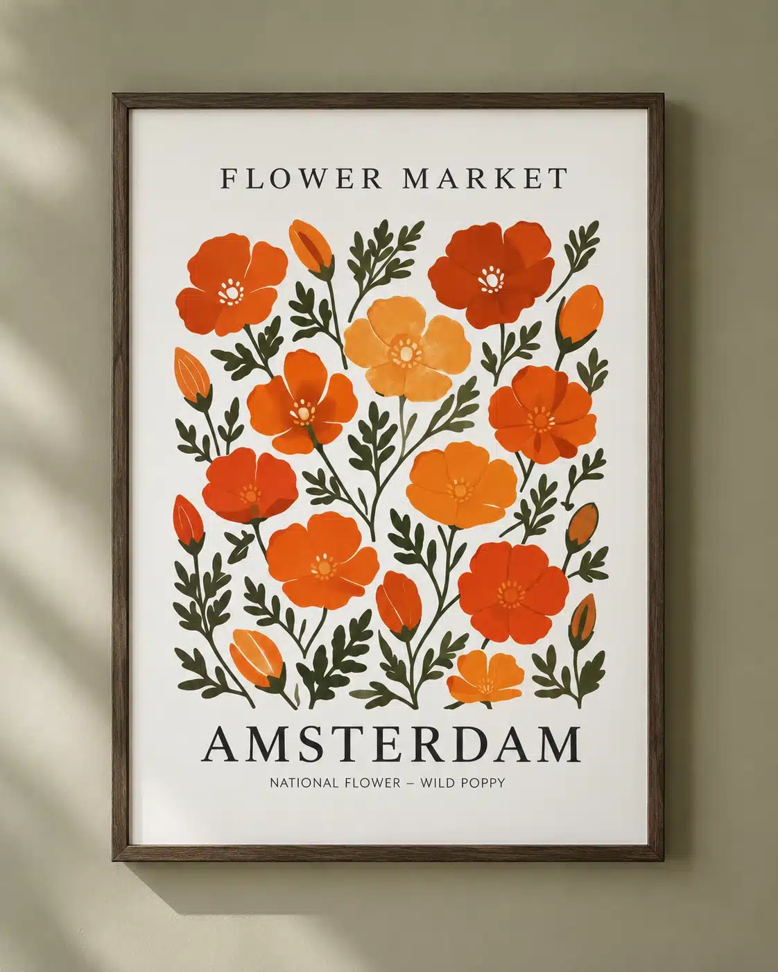 Amsterdam blomsterplakat med farverige blomster i grafisk design